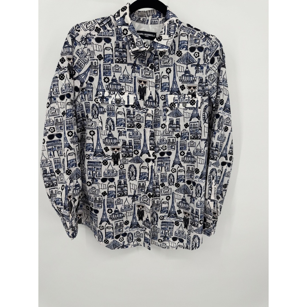 Karl Lagerfeld Paris Womens Small Paris Landmarks Button Down Blouse